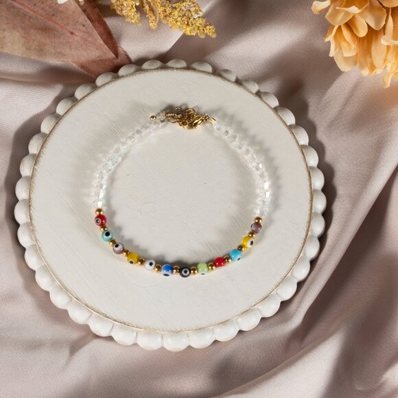 Bracelet Adjustable Handma Clear Crystal Turkish Eye For women multicolored Gift - Picture 7 of 9